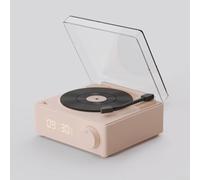 Réveil en vinyle sans fil avec haut-parleur - Petit tourne-disque - Cadeau stéréo intelligent (rose)
