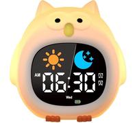 Réveil Enfant Educatif,Jour Nuit 2 Alarme 12-24 Heure,Snooze Luminosité de l'Ecran Réglable Réveil,Lumineux 7 Couleurs 10 Chansons