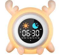 Réveil Enfant Educatif Jour/Nuit 2 Alarme/12/24 Heure/Snooze Luminosité de l'Ecran Réglable Réveil Lumineux 7 Couleurs Réveil