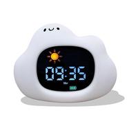 Reveil Enfant Educatif Jour/Nuit - Veilleuse Enfant Musicale et Lumineuse - Bruit Blanc, Décoration Chambre Bebe, Réveil lumineux, Horloge Éducative avec Musique Relaxante - 4niv de Luminosité (Nuage)