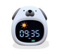 Reveil Enfant Educatif Jour/Nuit - Veilleuse Enfant Musicale et Lumineuse, Horloge Éducative avec Musique Relaxante - Bruit Blanc, Décoration Chambre Bebe, Réveil lumineux - 4niv de Luminosité (Chien)