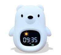 Reveil Enfant Educatif Jour/Nuit - Veilleuse Enfant Musicale et Lumineuse, Horloge Éducative avec Musique Relaxante - Bruit Blanc, Décoration Chambre Bebe, Réveil lumineux - 4niv de Luminosité (Ours)