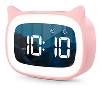 Réveil Enfant Educatif, Radio reveil Enfant avec Veilleus Jour/Nuit Deux Alarmes 18 Types de Musique LED Numerique Lumineux a Label