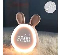 Réveil Enfant Lumineux en Forme de Lapin, Réveil Électronique à 5 Sonneries & 2 Alarmes, 12/24h, Snooze, Lampe De Chevet Pour Adolescent/Fille/Garçon, 88 X 73.5 X 112mm, Luminosité de l'Ecran Réglable