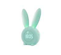 Homealexa Réveil Matin à Induction en Forme de Lapin Mignon, Intelligent Réglage Automatique de la Lumière de Respiration, Affichage Temps/Date/Température, Contrôle Vocal ou Tremblement