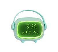 Réveil Enfants Numérique VORMOR Veilleuse Mignon Rechargeable Commande Vocale Rappel de Musique - Vert