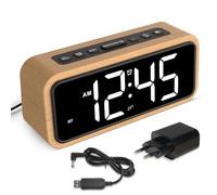 Réveil fort pour dormir profond, Réveil Rétro en Bois avec Affichage LED, 12 Sonneries d'Alarme, 5 Niveaux de Luminosité & 5 Volumes Réglables, DST Manuel, Idéal pour Chambre à Coucher (Hêtre Blanc)