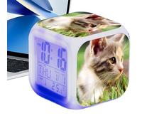 Réveil - Horloge De Table Cube Numérique LED 8 X 8 Cm, Alarme Électronique Colorée pour | Amoureux des Chats Grand Écran pour Chambre À Coucher, Salon, Bureau, Décoration, Cadeau Amusan