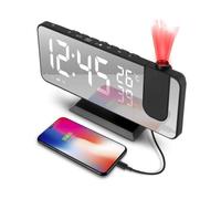 Réveil intelligent à projection avec radio FM, double alarme, luminosité réglable et projection de l'heure à 180°