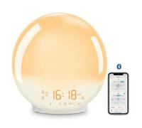 Réveil intelligent avec lumière, horloge de bureau numérique avec sons naturels, haut-parleur Bluetooth, contrôle par application, Radio FM, veilleuse BLANC