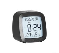 Réveil intelligent rétroéclairé à activation vocale avec affichage LCD de la température et de l'humidité, avec répétition et format horaire flexible, options 12/24 heures (noir 1)