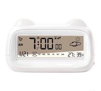 Réveil LCD transparent rechargeable par USB avec calendrier, compte à rebours, capteur de température et d'humidité pour un affichage précis de l'heure et de l'environnement (blanc)