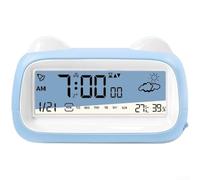 Réveil LCD transparent rechargeable par USB avec calendrier, compte à rebours, capteur de température et d'humidité pour un affichage précis de l'heure et de l'environnement (bleu)
