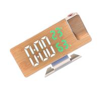 Réveil LED à grand écran en bois avec projecteurs rotatifs et affichage de la température et de l'humidité Fonction snooze