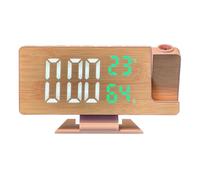 Réveil LED à grand écran en bois avec projecteurs rotatifs et affichage de la température et de l'humidité Fonction snooze