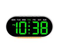 Réveil LED avec affichage de la date, de la température et du jour de la semaine, double alarme et fonction snooze, quatre niveaux de luminosité, adapté pour une installation murale ou de bureau (E)