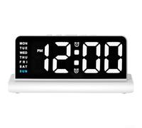 Réveil LED avec grand écran d'affichage de l'heure, de la date, du jour de la semaine, format 12/24 heures et lumière ambiante à intensité variable pour chambre à coucher ou espace de travail (blanc)