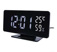 Réveil LED contemporain avec lectures de température et d'humidité, trois temps d'alarme, option snooze, mode d'affichage 12/24 heures, alimentation de type C (blanc)