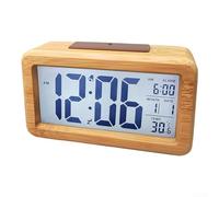 Réveil LED en bois, 13,8 x 7,7 cm, design minimaliste en bois massif, affichage de la température et paramètres d'alarme personnalisables pour décoration de chambre à coucher (couleur bois)