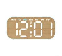 Réveil LED en bois - Grand affichage - Support mural - 3 niveaux de luminosité - Date et heure - Décoration de bureau - Marron - 19,8 cm (A)