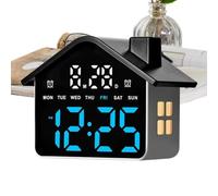 Réveil LED Forme Maison, Lampe de Nuit, Température, Compte à Rebours | 4 niveaux luminosité, °C/°F, compte à rebours 99:59, USB et 3 piles AAA, mémoire heure, 14,3x11x8cm, ABS, 300g.