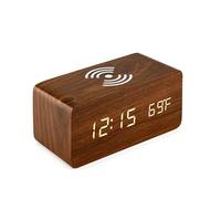 Réveil LED, Réveil Numérique Affichage de la Température, INF Recharge sans Fil Alarme en Bois avec Contrôle du Son,prenant en Charge Trois réglages d'alarme pour Chambre Table de Chevet Bureau (LZ)