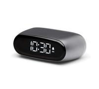 Lexon MINUT Mini Réveil Compact avec écran VA LCD Pure Black, Commande Tactile, Fonction Snooze et rétroéclairage, Batterie Rechargeable, Finition Aluminium - Gris Métallique