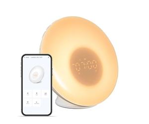 Réveil lumière connecté - Aube et crépuscule - Sons de la nature relaxants | Réglage simples via l'app - Aide à l'endormissement par sons et lumières - 2 alarmes configurables - Sons de la nature
