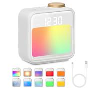 Réveil Lumineux, 6 Sons Naturels Simulateur D'aube avec 2 Alarmes, Réveil Numérique avec 5 Niveaux de Volume et 10 Couleurs LED, Fonction de Répétition Réveil Lumière du Jour pour Chambre et Salon