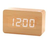 Réveil lumineux LED en bois Affichage heure date température Alimentation USB ou piles AAA Dimensions 20x8x5 cm