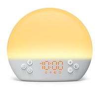 Réveil Lumineux Simulateur d'aube, Reveil Matin Lampe de Chevet, Machine Bruit Blanc avec 30 Sons Apaisants, Snooze, Minuterie, 12 Couleurs Réveil Lumière Veilleuse pour enfant/adulte (Blanc chaud)