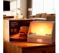 Réveil Lumineux Simulateur d'aube, Veilleuse Machine Bruit Blanc Animation Créative d'aube Simulée Avec 7 Modes, 12 Sons Naturels, Enceinte et Télécommande, Sunset Lampe Chevet Cadeau Noel Femme