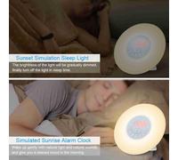 Réveil lumineux Simulation lever/coucher du soleil Horloge numérique avec radio FM 7 couleurs de lumière Sons de la nature Fonction Snooze Contrôle tactile