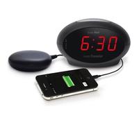Geemarc SBT600 - Réveil pour Malentendants, Sourds et Gros Dormeurs avec Alarme Super Bruyante, Coussin Vibrant et Fonction Répétition de Sonnerie - Port de Charge USB - Version FR