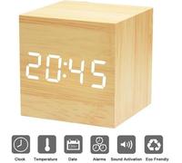 Réveil Matin Horloge Digital Cube avec Activation Vocale Réveil Numérique de Voyage LED Horloge de Bureau-keeper