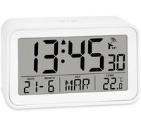 Reveil Matin Radio Pilotée Horloge Numérique Reveil De Voyage Affichage De La Température Et Le Date Joli Boîtier Blanc Mat Avec Pile