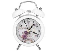 Réveil Mécanique Silencieux Rétro Réveil Matin Silencieux Chevet à Quartz Voyage à Piles à Double Cloche Chiffres Romains Non Tic-Tac Pouces avec Veilleuse Paris Eiffel Placard Bureau Chambre (blanc)