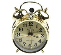 Réveil mécanique vintage en métal à remontage manuel Cloche dorée Horloge de bureau à collectionner Décoration d'intérieur