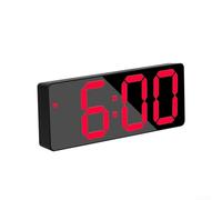 Réveil miroir à affichage numérique avec fonction de température et veilleuse, format 12/24h, USB, alimenté par piles pour chambre à coucher, voyage, usage domestique (rouge)