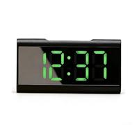 Réveil miroir LED - 16 x 8,2 x 3,5 cm - Horloge de bureau numérique avec affichage de la température - Alimenté par USB et batterie de secours - Pour la maison, le bureau et la chambre à coucher (vert