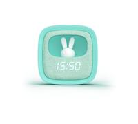 MOB ? MOBILITY ON BOARD Réveil et Veilleuse pour Enfant Billy Clock - Motif Lapin - Face Avant Tissu - Cadre Plastique Soft-Touch - Programmation de la Date, de l'Heure et de 3 Alarmes (Turquoise) - Neuf