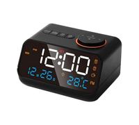 Réveil multifonction avec radio FM, horloge numérique LED rechargeable avec affichage de la température et de l'humidité, prend en charge l'activation du son, la luminosité / le volume réglable