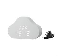 Réveil nuage avec commande vocale, affichage LED, lecture de la température, fonction répétition, 3 niveaux de luminosité, horloge de bureau numérique LED (blanc)