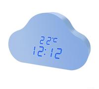 Réveil nuage avec commande vocale, affichage numérique LED, moniteur de température, fonction répétition, veilleuse pour chambre à coucher, bureau, dortoir d'étudiant (bleu et bleu)