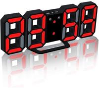 Réveil Numérique à LED 3D, Horloge Murale, Horloge Numérique, Lampe De Nuit, Lampe De Nuit, Fonction Snooze pour Bureau De Chambre à Coucher, Black-Red
