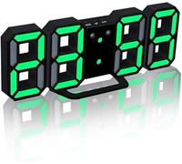 Réveil Numérique à LED 3D, Horloge Murale, Horloge Numérique, Lampe De Nuit, Lampe De Nuit, Fonction Snooze pour Bureau De Chambre à Coucher, Black-Green
