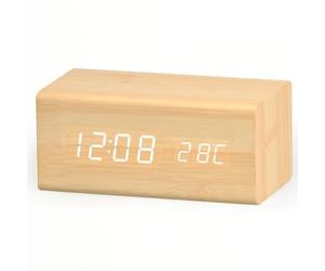 Réveil numérique à LED avec port de chargement USB, affichage à grands chiffres, luminosité réglable, alarme de réveil, calendrier, horloge de bureau - marron clair