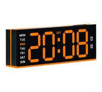 Réveil numérique à LED moderne avec éclairage ambiant, horloge de bureau multifonctionnelle, affichage de l'heure, calendrier, température, semaine, 3 niveaux de luminosité, alimentation USB (D)