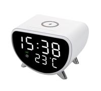Réveil numérique à LED numérique avec grand nombre, réveil avec station de charge, luminosité et volume, radio numérique avec lumière | MÊME CLOCK AVEC VUE DE TEMPERA ET CALENDRIER | ANCHIRA