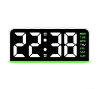 Réveil numérique à lumière ambiante LED avec luminosité réglable, grands chiffres, veilleuse multicolore, batterie de secours, alimentation USB, horloge de chevet moderne en PVC (vert)